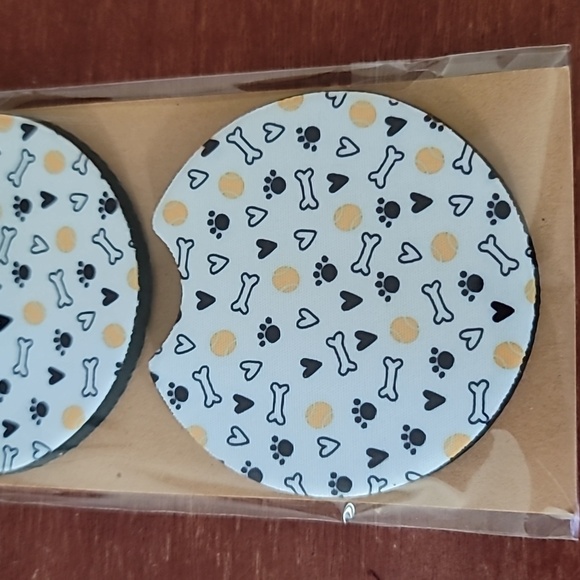Dog Paw and Bone Handmade Reuseable Neoprene Set of 2 Cup Holder Car Coasters - Picture 3 of 4